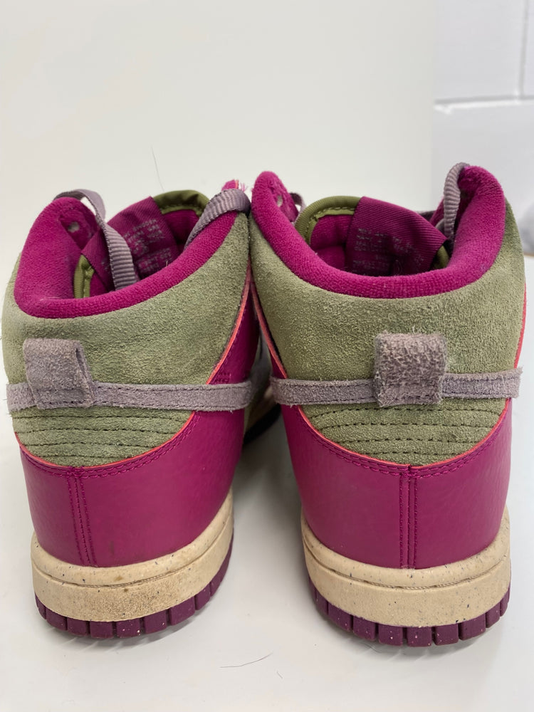 Fabulous Nike Dunk High Dynamic Berry Sneakers UK4 Pink & Olive Green Rare VT002