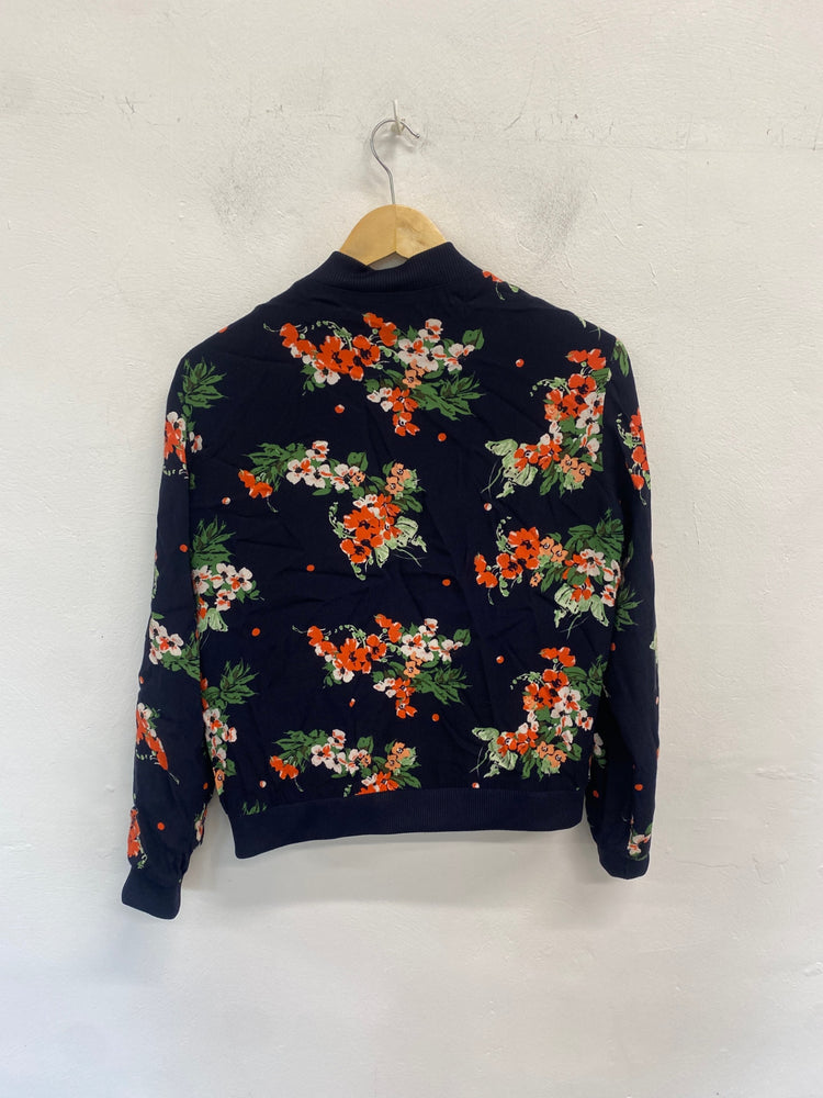 Fabulous Zara Basic Bomber jacket UK M Navy floral AM013