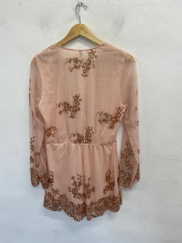 Fabulous H&M Dress UK12 Pink sparkle midi low bust floaty dress GC003