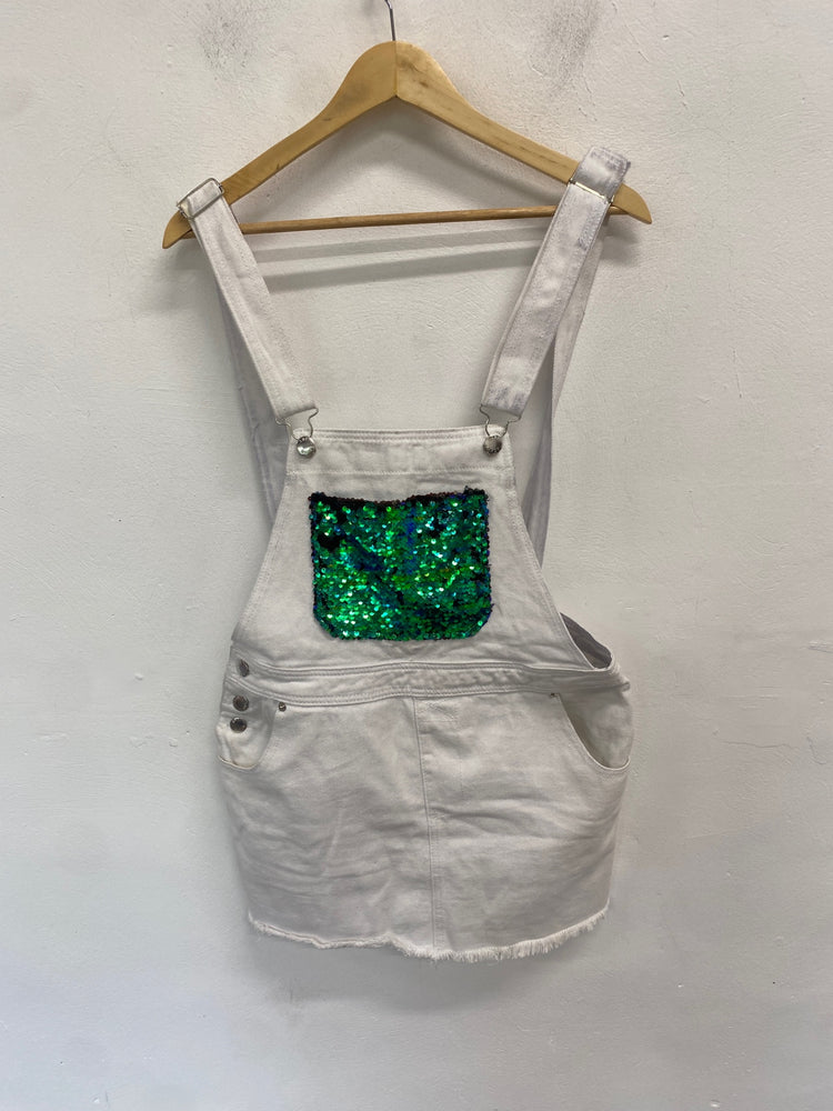 Fabulous Liquor n poker Pinafore Dress UK10 White sparkle GC003