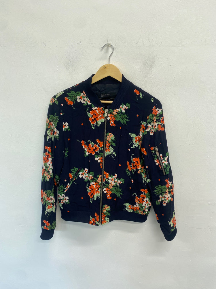 Fabulous Zara Basic Bomber jacket UK M Navy floral AM013