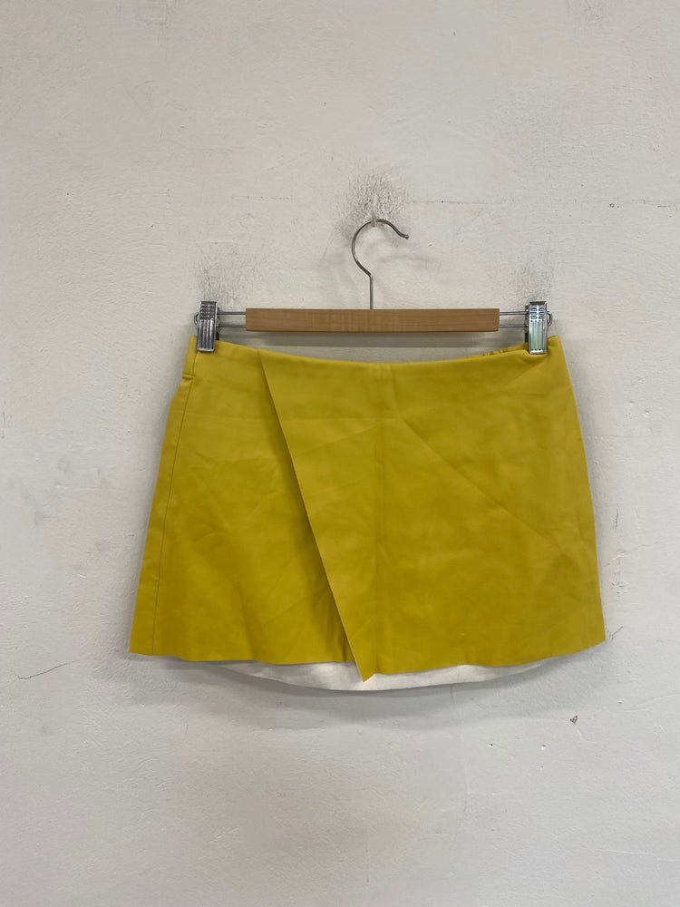 Fabulous Zara Faux Leather Mini Skirt UK S Yellow GC003