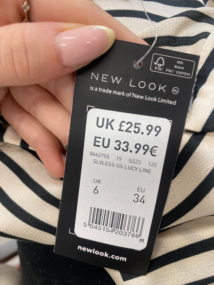 Fabulous New look Sleeveless Shirt UK8 Beige black striped VT002