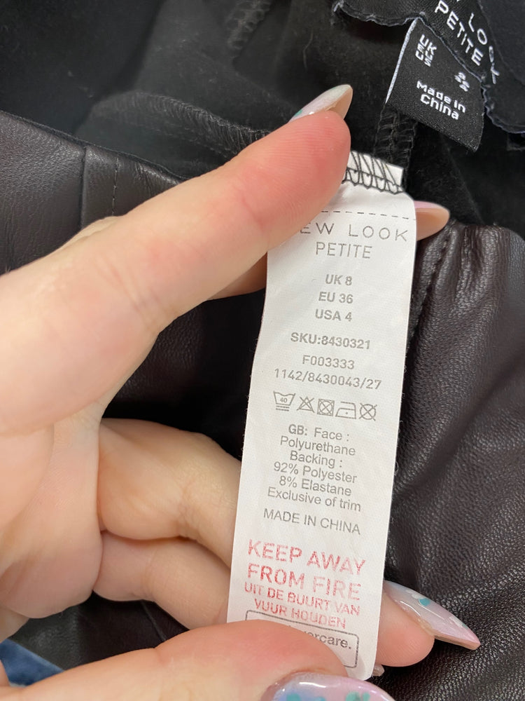 Sleek New Look Faux Leather Trouser UK8 Chocolate Brown VT002