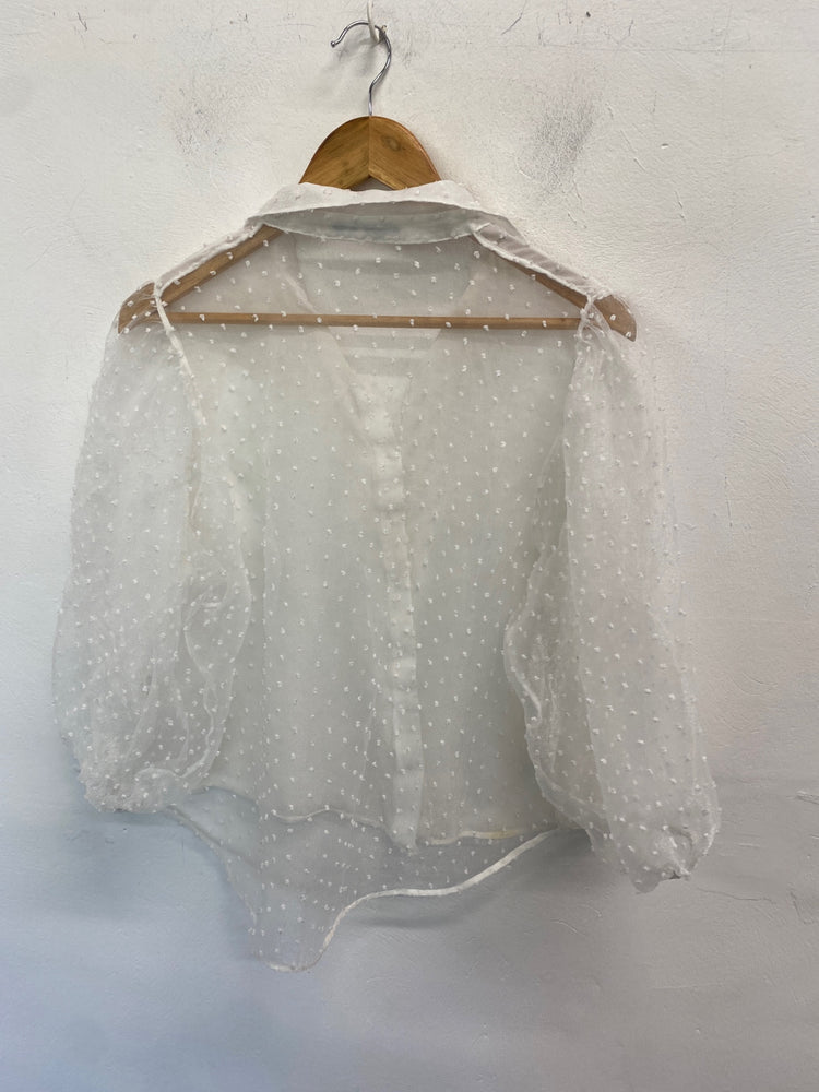 Gorgeous Zara Blouse UK XXL White spotted semi sheer DF001