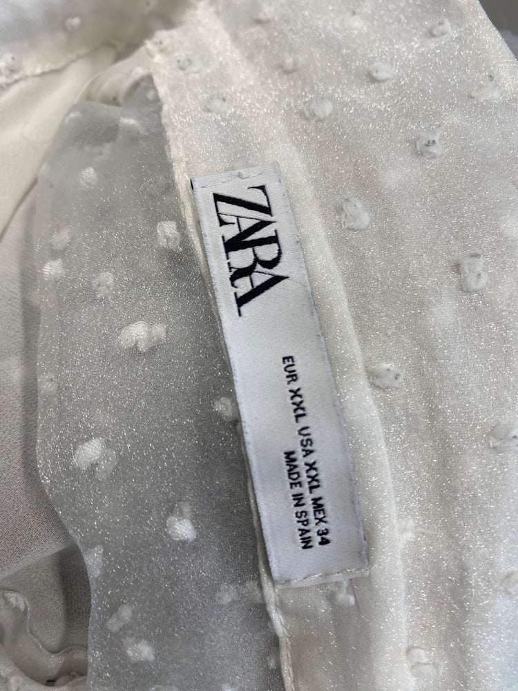 Gorgeous Zara Blouse UK XXL White spotted semi sheer DF001