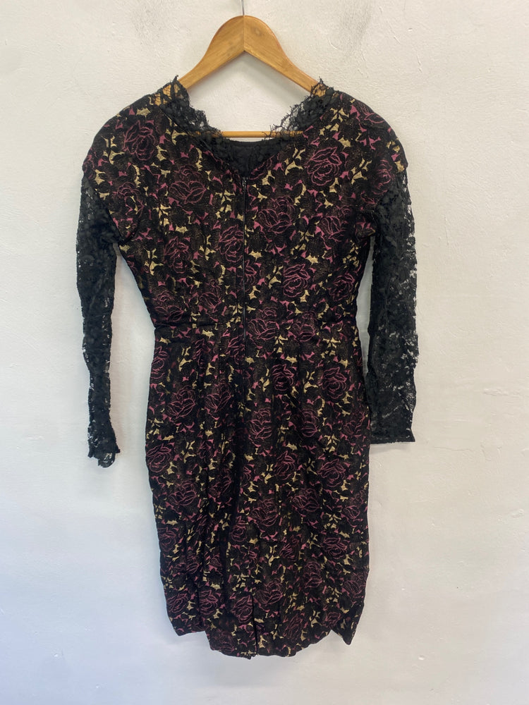 Gorgeous Vintage whimsical gothic Dress UK12 Black and Burgundy NR002