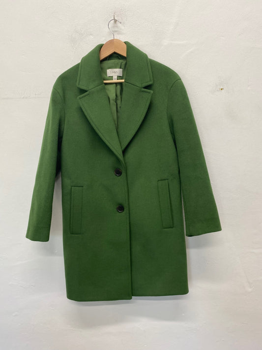 Gorgeous Marks & Spencer Overcoat Uk8 Green Stunning FH004