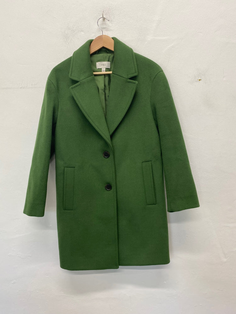 Gorgeous Marks & Spencer Overcoat Uk8 Green Stunning FH004