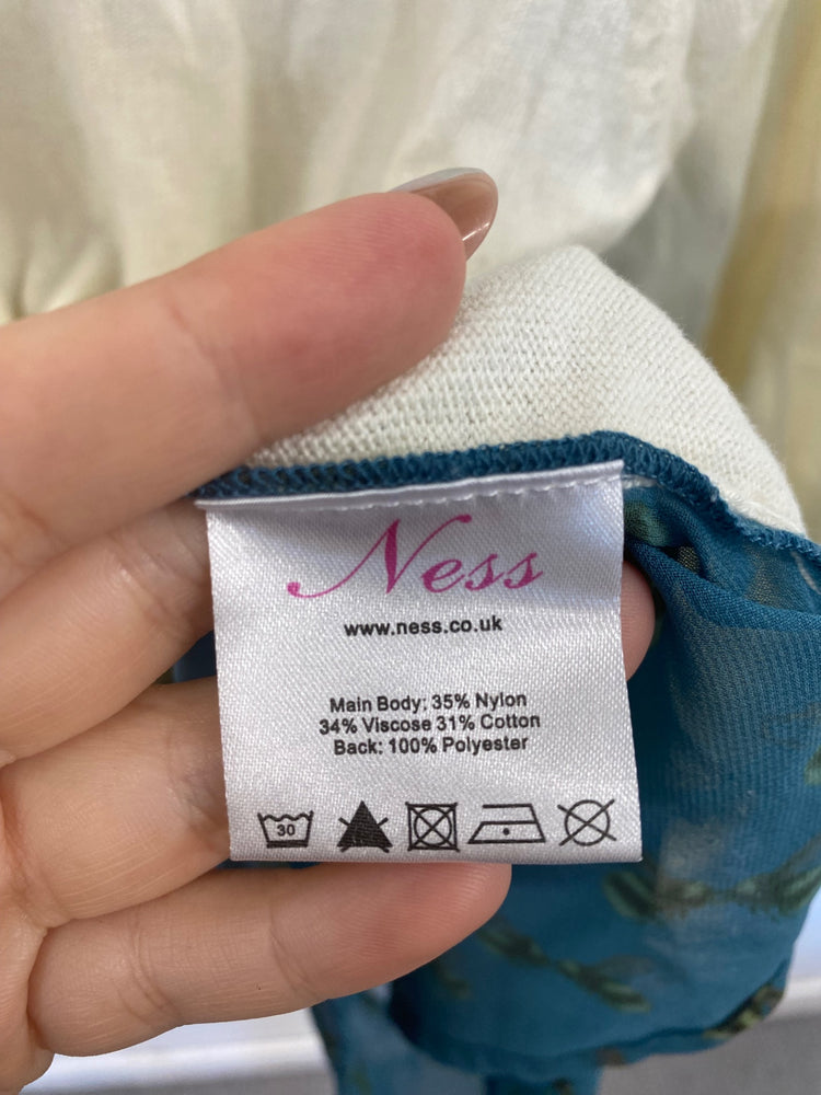 Gorgeous Ness Blouse UK L Cream & Turquoise FH004