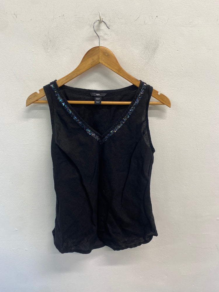 Gorgeous H&M Tank Top UK12 Black sequin MM005