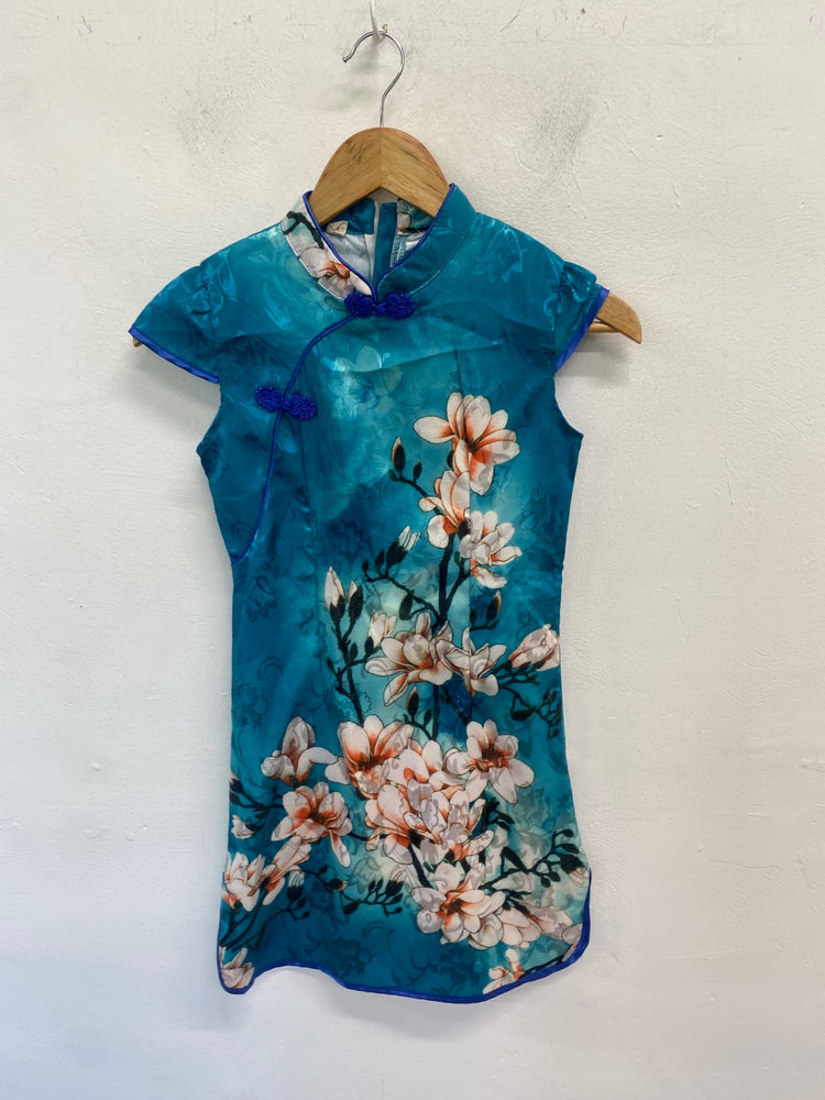 Gorgeous Oriental dress Cheongsam / Qipao UK XL Blue Floral NR002