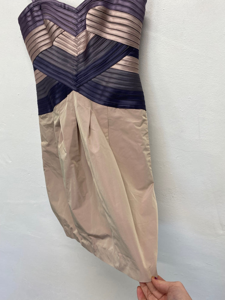Gorgeous BCBGMAXAZRIA Party Dress UK8 Beige purple party occasion LB005