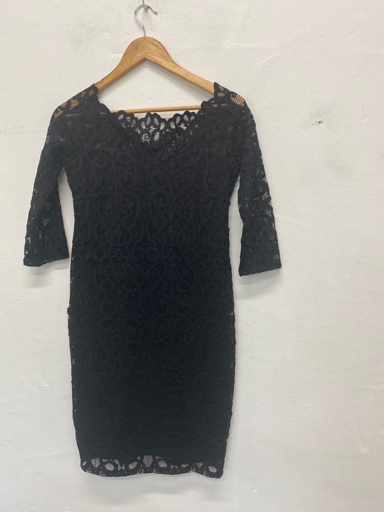 Gorgeous Next Maternity Dress Uk8 Black lace overlay SL002