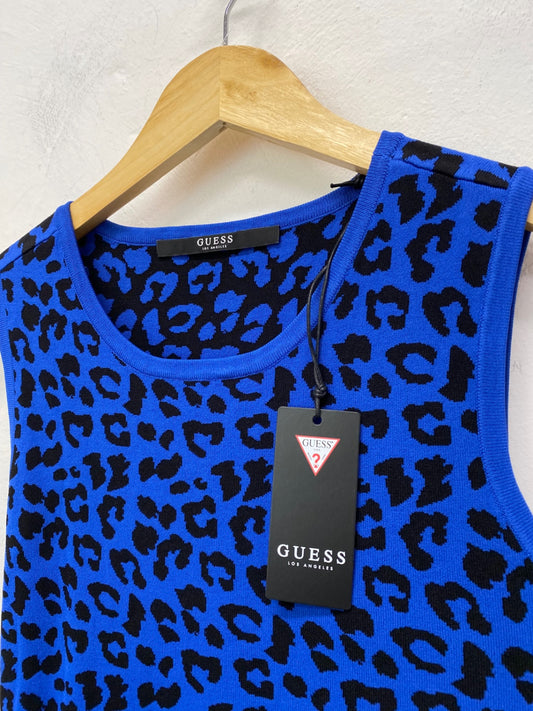 Gorgeous Guess leopard Dress Uk 4 Blue & Black Rara SL002