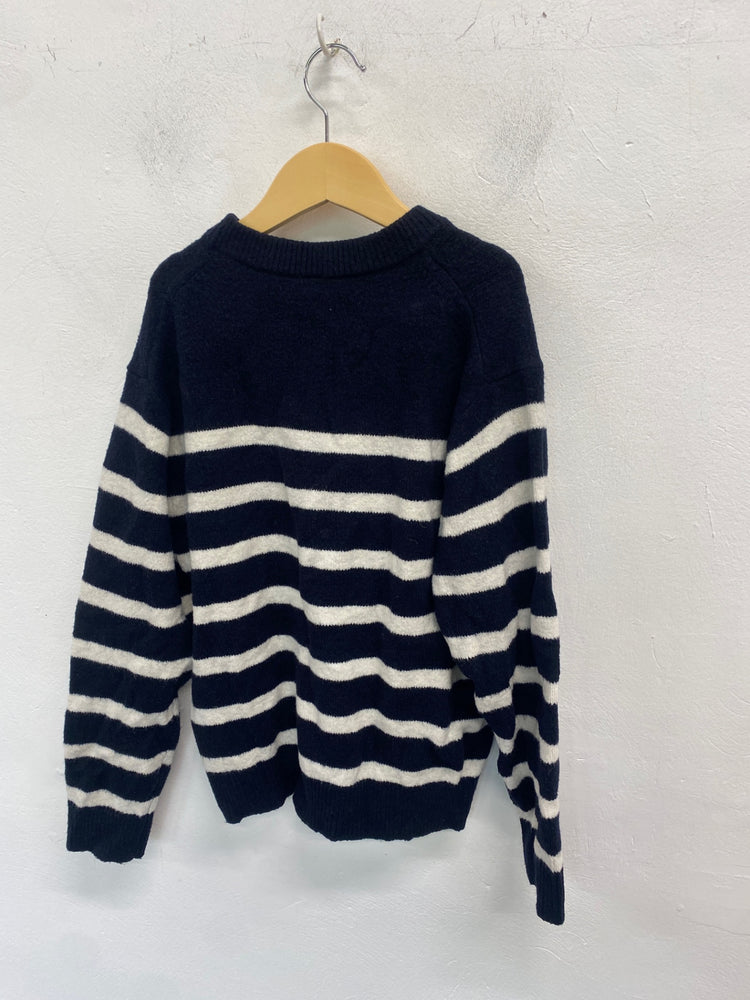 Gorgeous Uniqlo Sweater Age 9-10 Navy white striped cute NR002