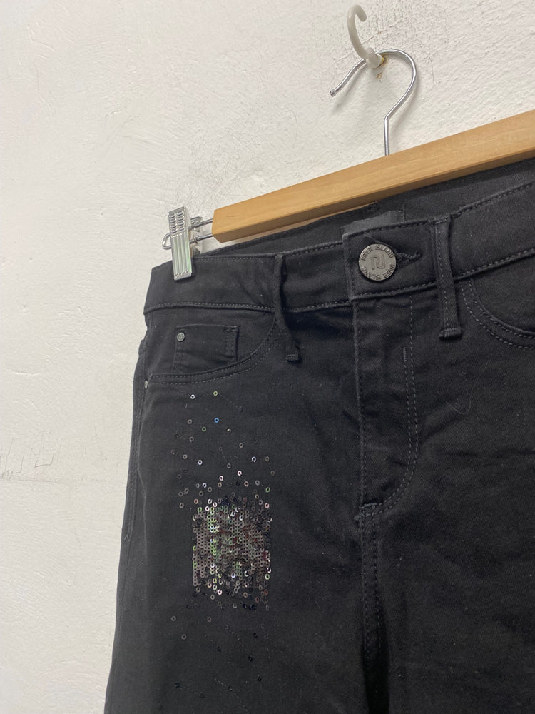 Gorgeous River island Molly Skinny jeans Uk8 Black with sequins SL002