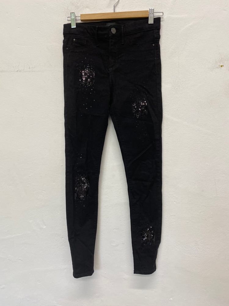 Gorgeous River island Molly Skinny jeans Uk8 Black with sequins SL002