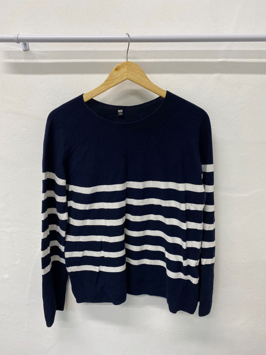 Gorgeous Uniqlo Sweater UK L Navy blue & white striped NR002