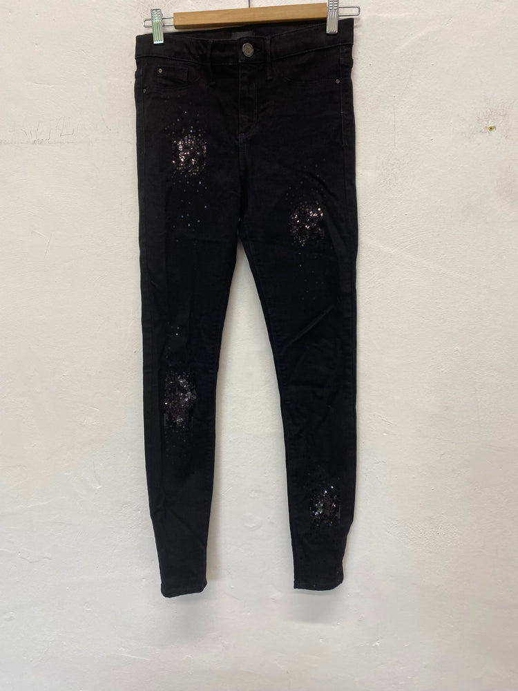 Gorgeous River island Molly Skinny jeans Uk8 Black with sequins SL002