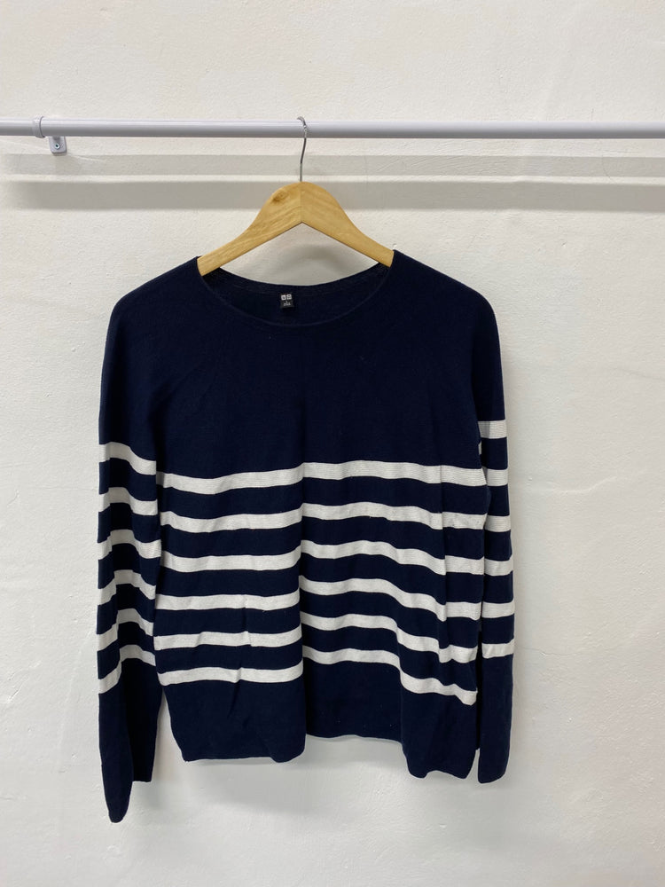 Gorgeous Uniqlo Sweater UK L Navy blue & white striped NR002