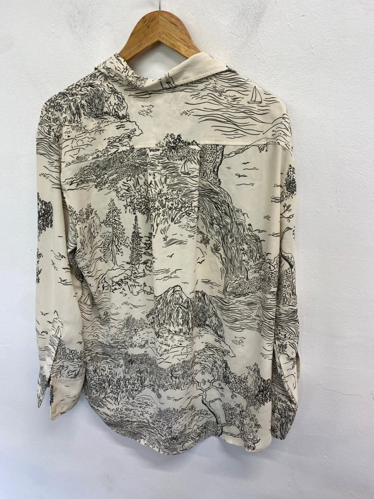 Gorgeous H&M Shirt UK M Beige with Black Pattern lightweight NR002