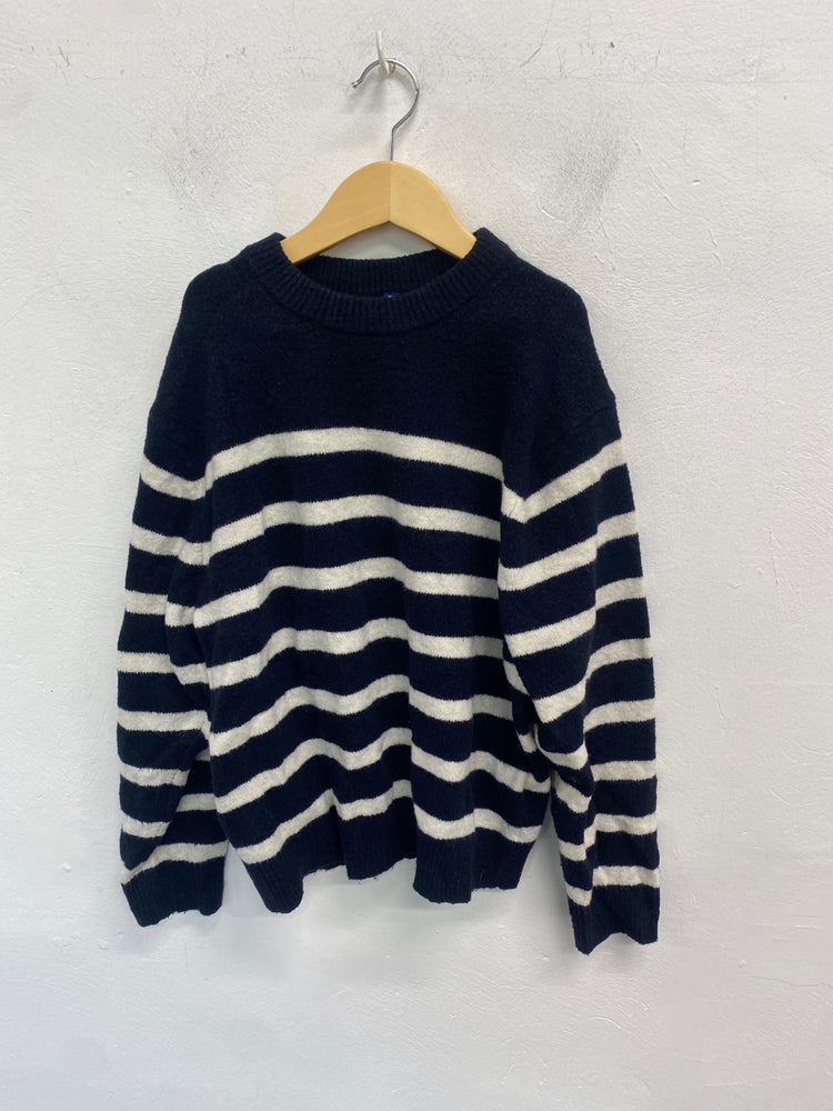 Gorgeous Uniqlo Sweater Age 9-10 Navy white striped cute NR002