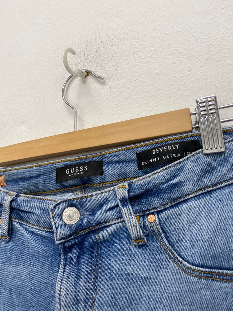 Gorgeous Guess Beverley Ultra skinny Jeans W27” Blue distressed low rise SL002