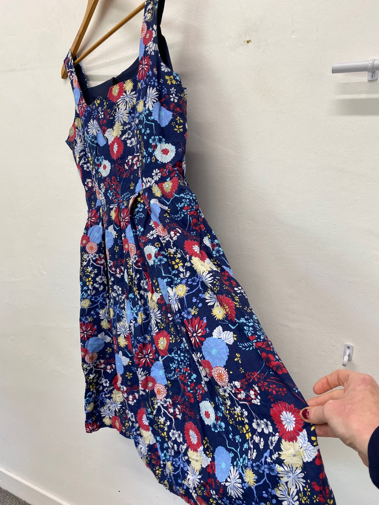 Gorgeous Handmade Vintage Dress Uk14 Navy Multicoloured NR002