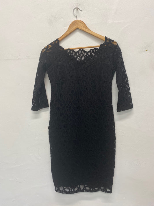 Gorgeous Next Maternity Dress Uk8 Black lace overlay SL002