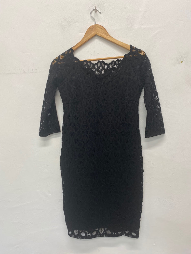 Gorgeous Next Maternity Dress Uk8 Black lace overlay SL002