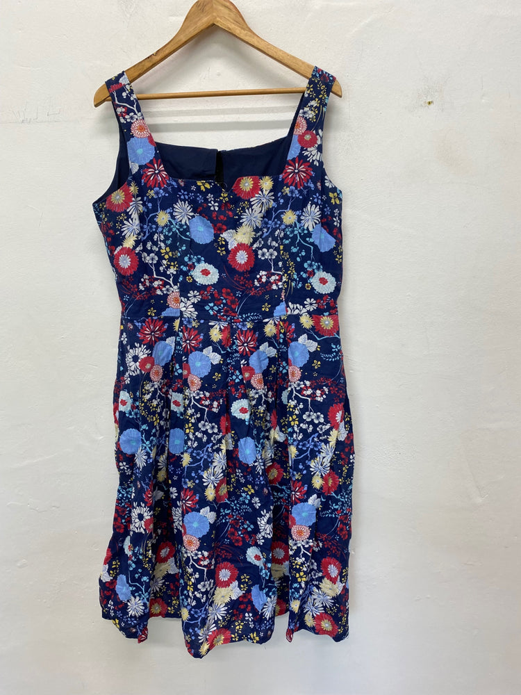 Gorgeous Handmade Vintage Dress Uk14 Navy Multicoloured NR002