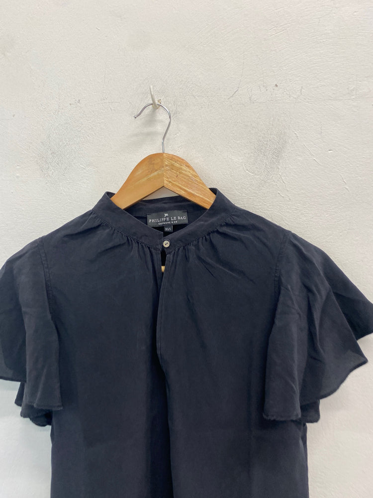 Gorgeous Philippe Le Bac Blouse UK XS Black frill sleeve LB006