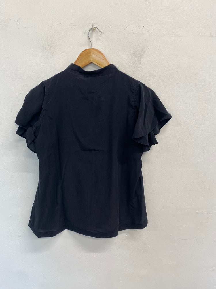 Gorgeous Philippe Le Bac Blouse UK XS Black frill sleeve LB006