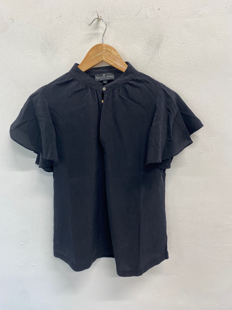 Gorgeous Philippe Le Bac Blouse UK XS Black frill sleeve LB006