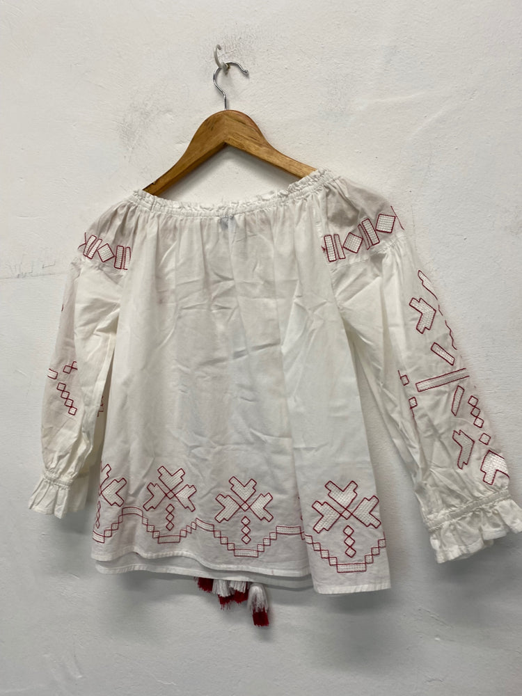 Gorgeous Harlyn Blouse UK XS White & red embroidery gypsy top LB006