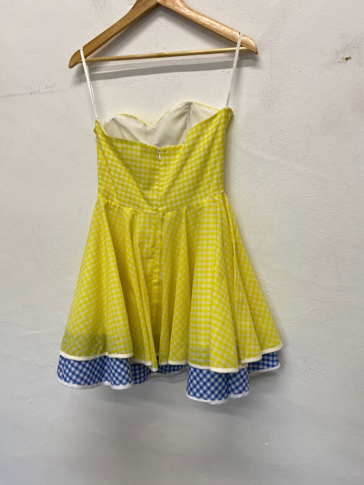 Gorgeous Jones & Jones Strapless party Dress Uk8 Yellow & Blue Gingham SL002