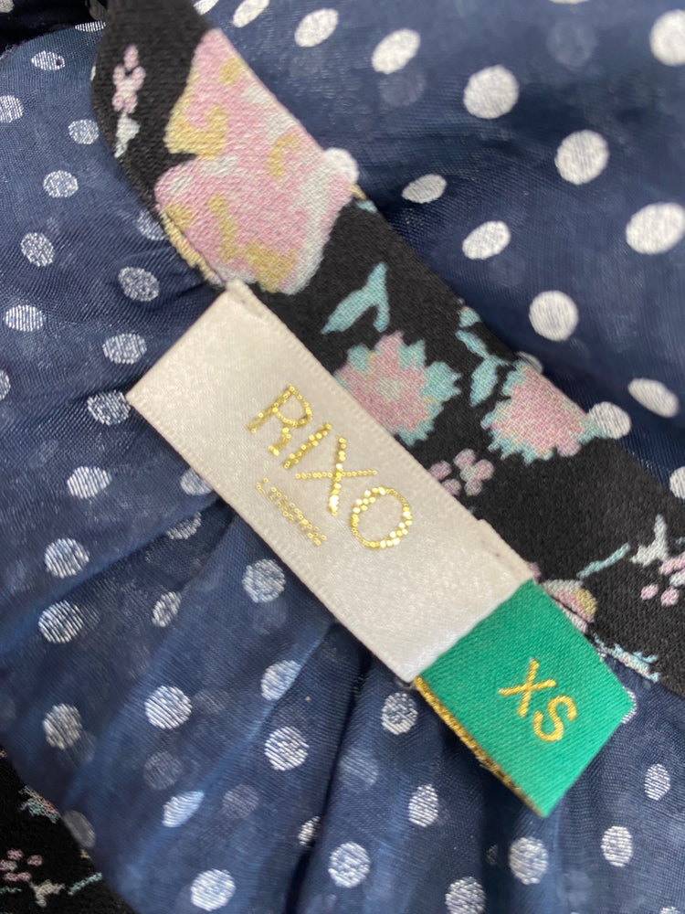 Gorgeous Rixo Blouse UK XS Navy spotted pussy bow LB006