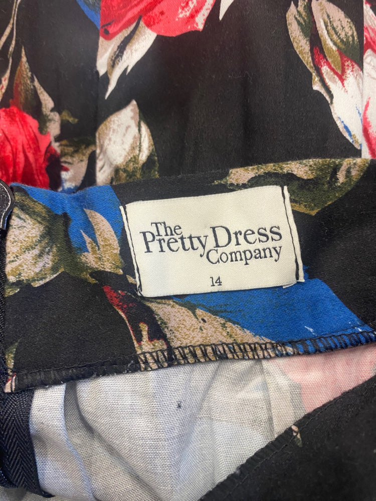 Gorgeous The Pretty Dress Company Midi Skirt UK14 Black Floral NR002