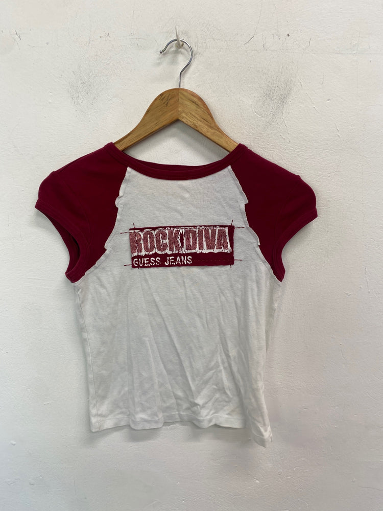 Gorgeous Guess Jeans T-Shir UK S White and red SL002