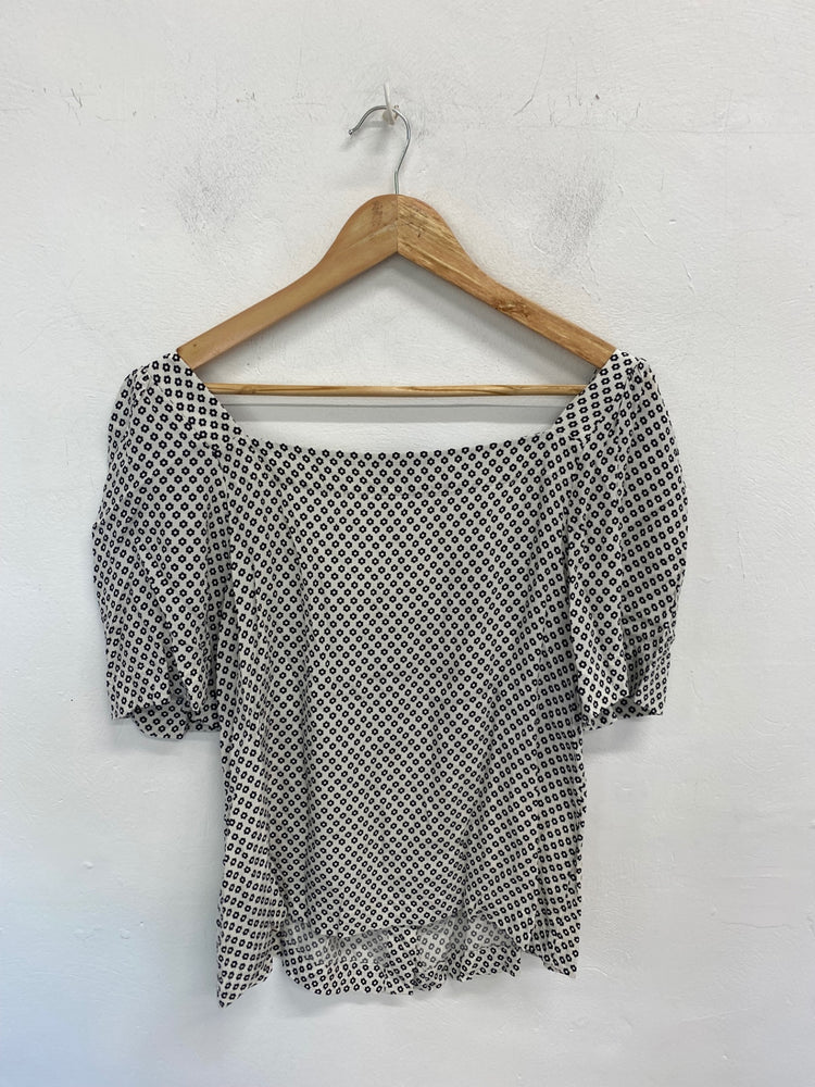 Boho Whistles Blouse UK12 Black & White Floral BM001