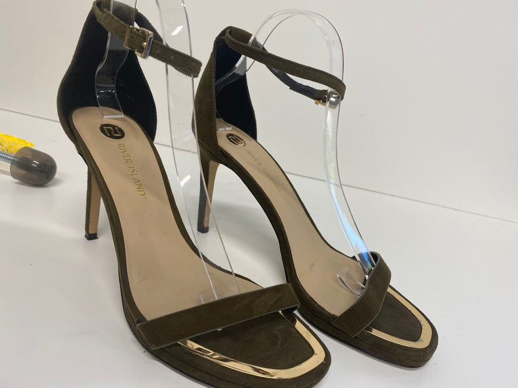 Gorgeous River Island High-heeled sandals Uk7 Olive Green Ankle straps GS001