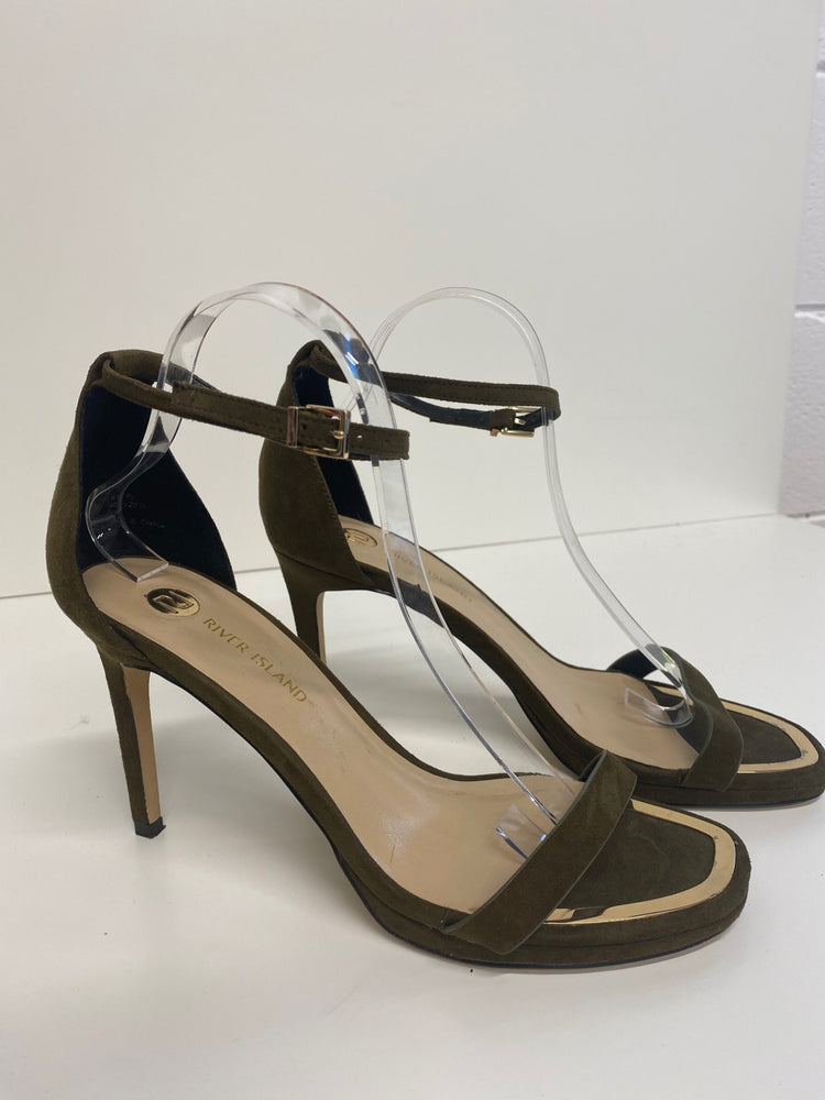 Gorgeous River Island High-heeled sandals Uk7 Olive Green Ankle straps GS001
