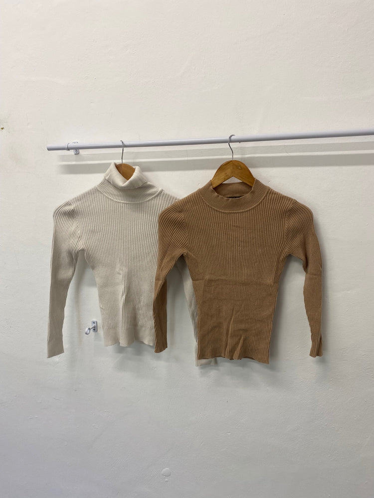 Gorgeous Primark Turtleneck Sweater UK12 Beige& Brown Ribbed stretch tops GS001