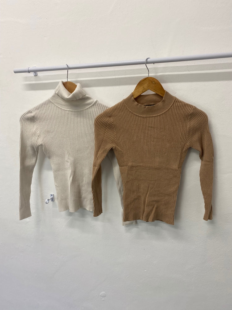 Gorgeous Primark Turtleneck Sweater UK12 Beige& Brown Ribbed stretch tops GS001