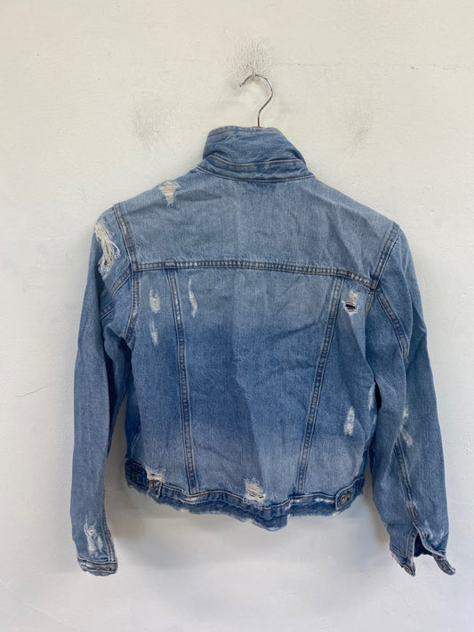 Gorgeous Zara Distressed Denim Jacket UK L Blue GS001