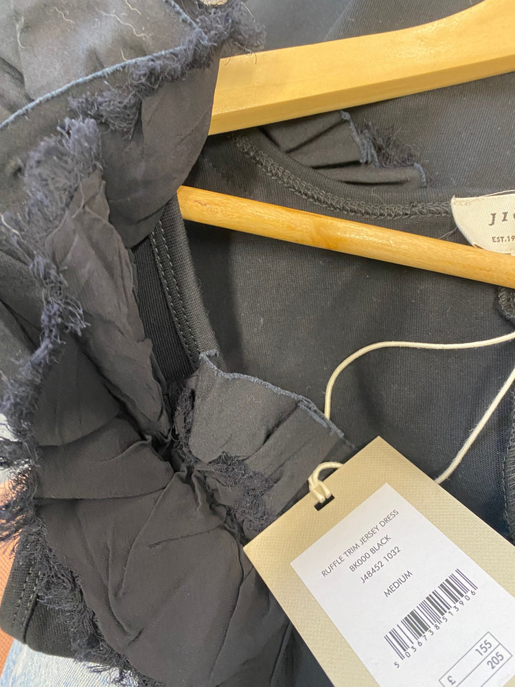 Gorgeous Jigsaw Dress UkM Black jersey Ruffle trim raw edge BM001