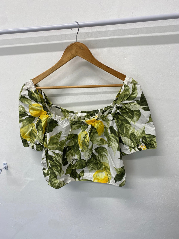 Gorgeous H&M Blouse M White yellow Hawaiian uk M EK001
