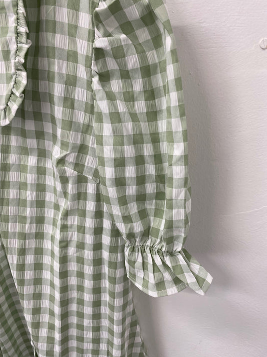 Gorgeous BLUE VANILLA Dress Uk8 Sage Green & white gingham EK001