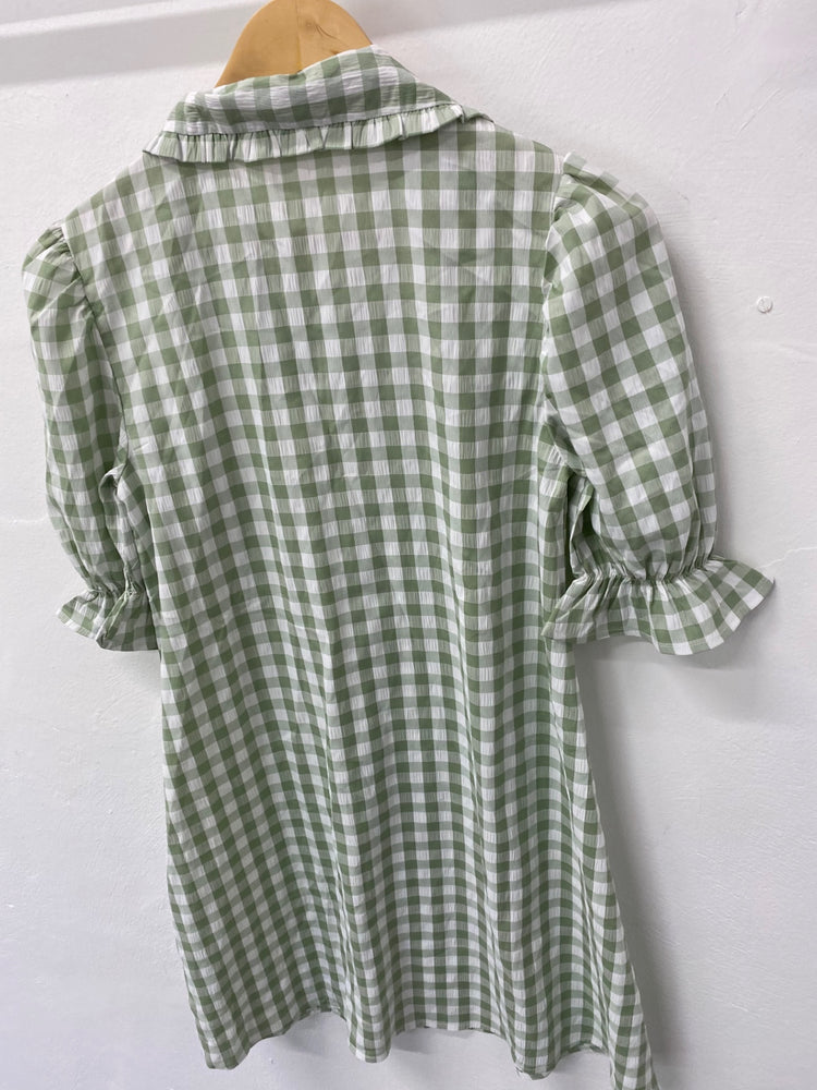 Gorgeous BLUE VANILLA Dress Uk8 Sage Green & white gingham EK001
